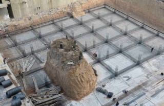 An ancestral tomb, measuring 10 metres high and a surface area of 10 square metres, is seen on the construction site of a building in Taiyuan, Shanxi province